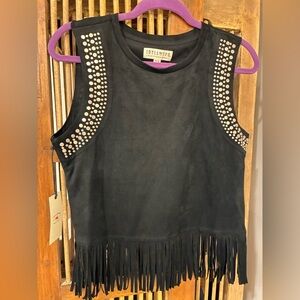 Black Western Tassel Suede-Feel Top